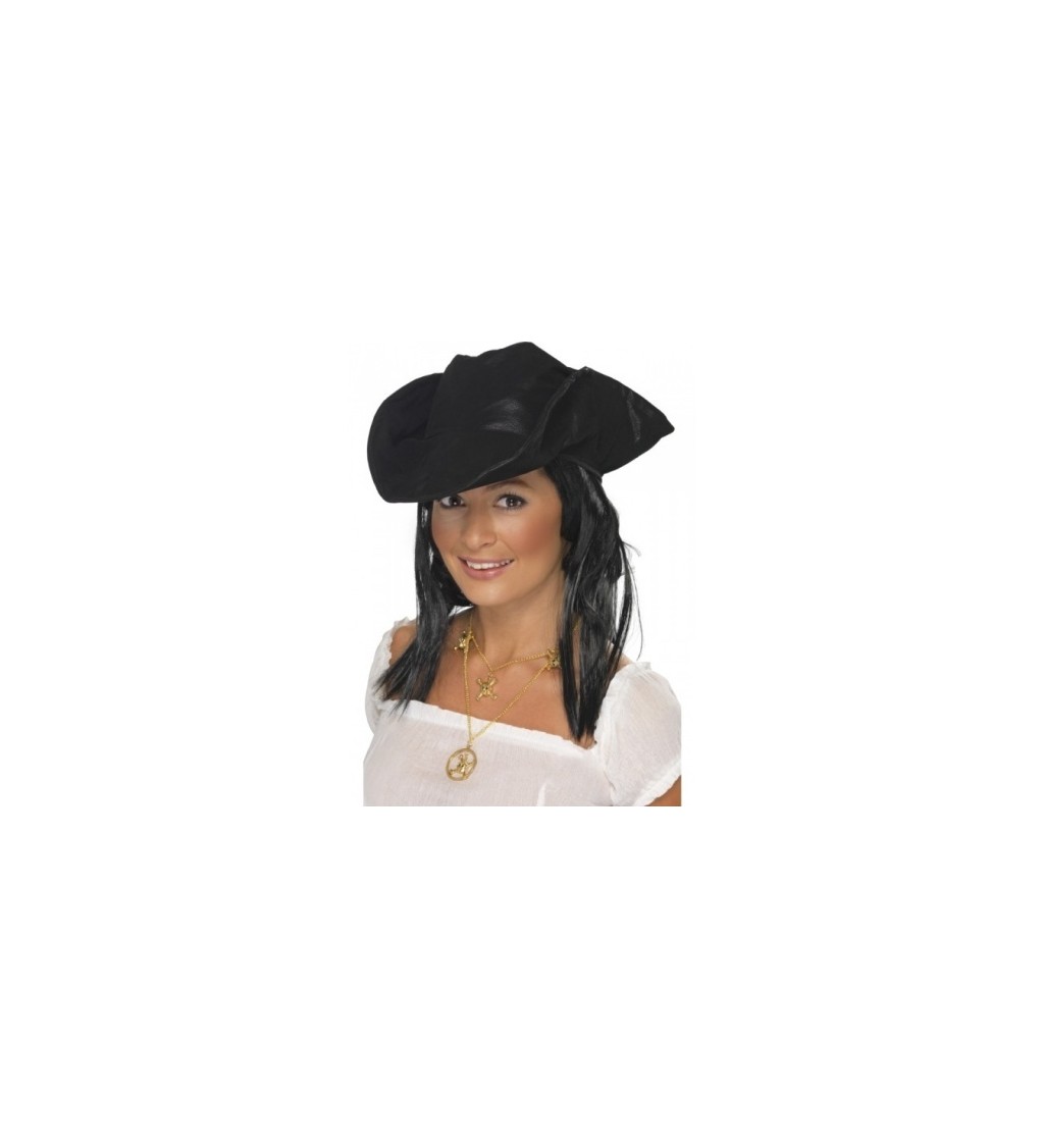 Pirátský klobouk - trojhranný s vlasy