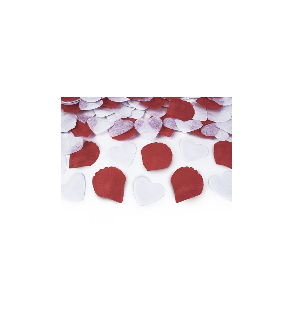 Vystřelovací konfety - bílá srdíčka a plátky růží, 30 cm