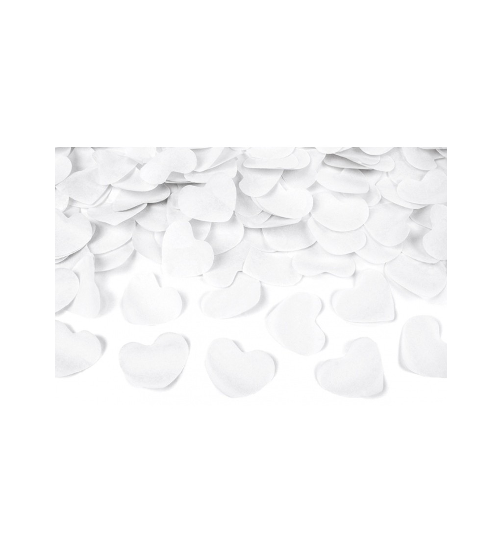 Vystřelovací konfety - bílá srdce, 40 cm