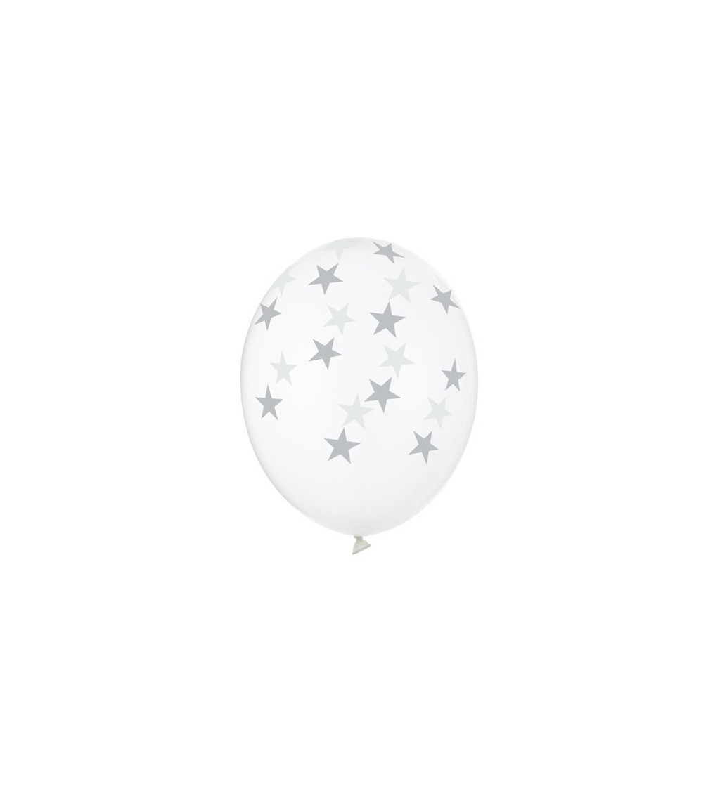 Latexové balónky 30 cm stříbrné hvězdičky, 6 ks