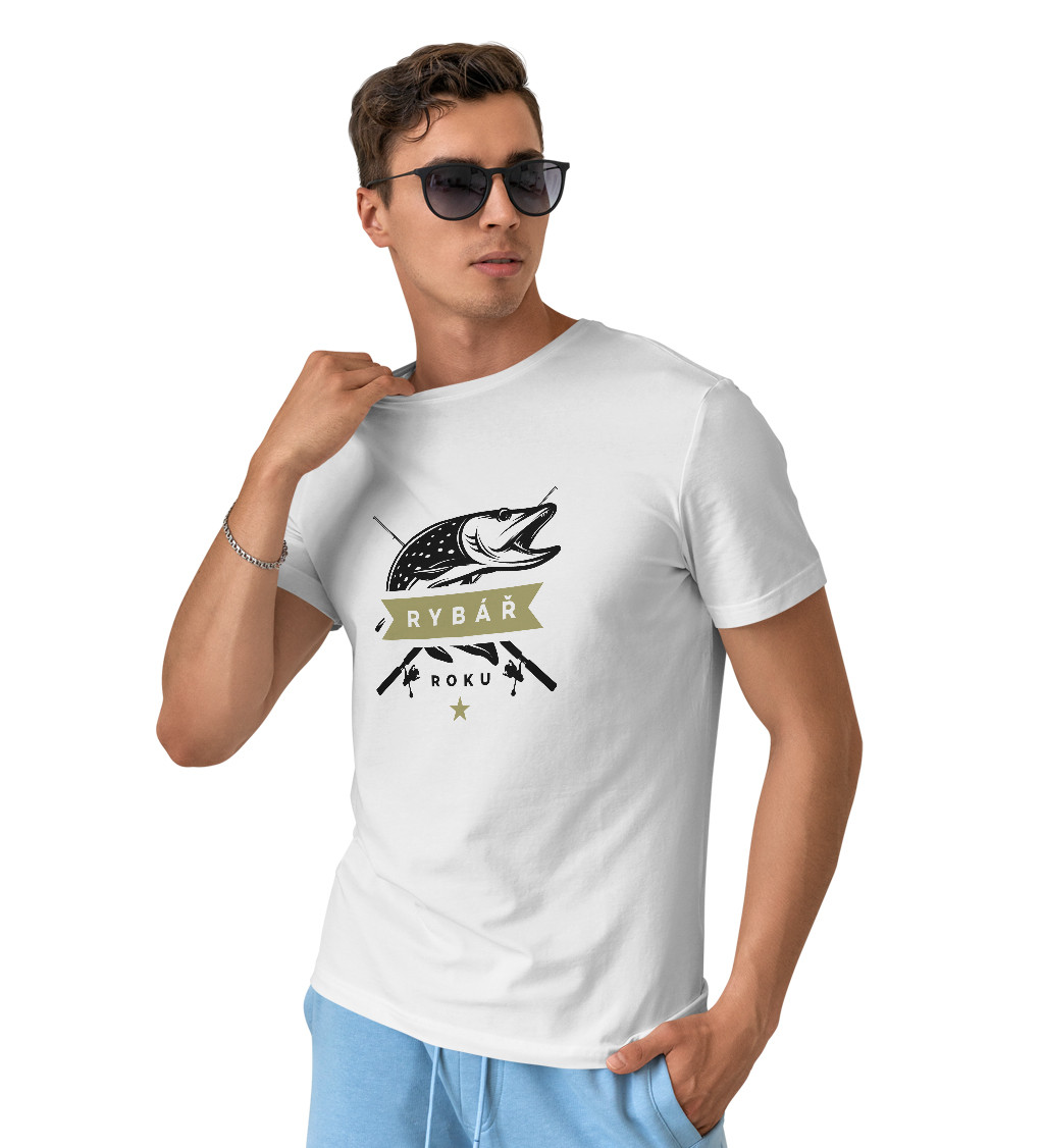 Pánské triko bílé - Rybář roku