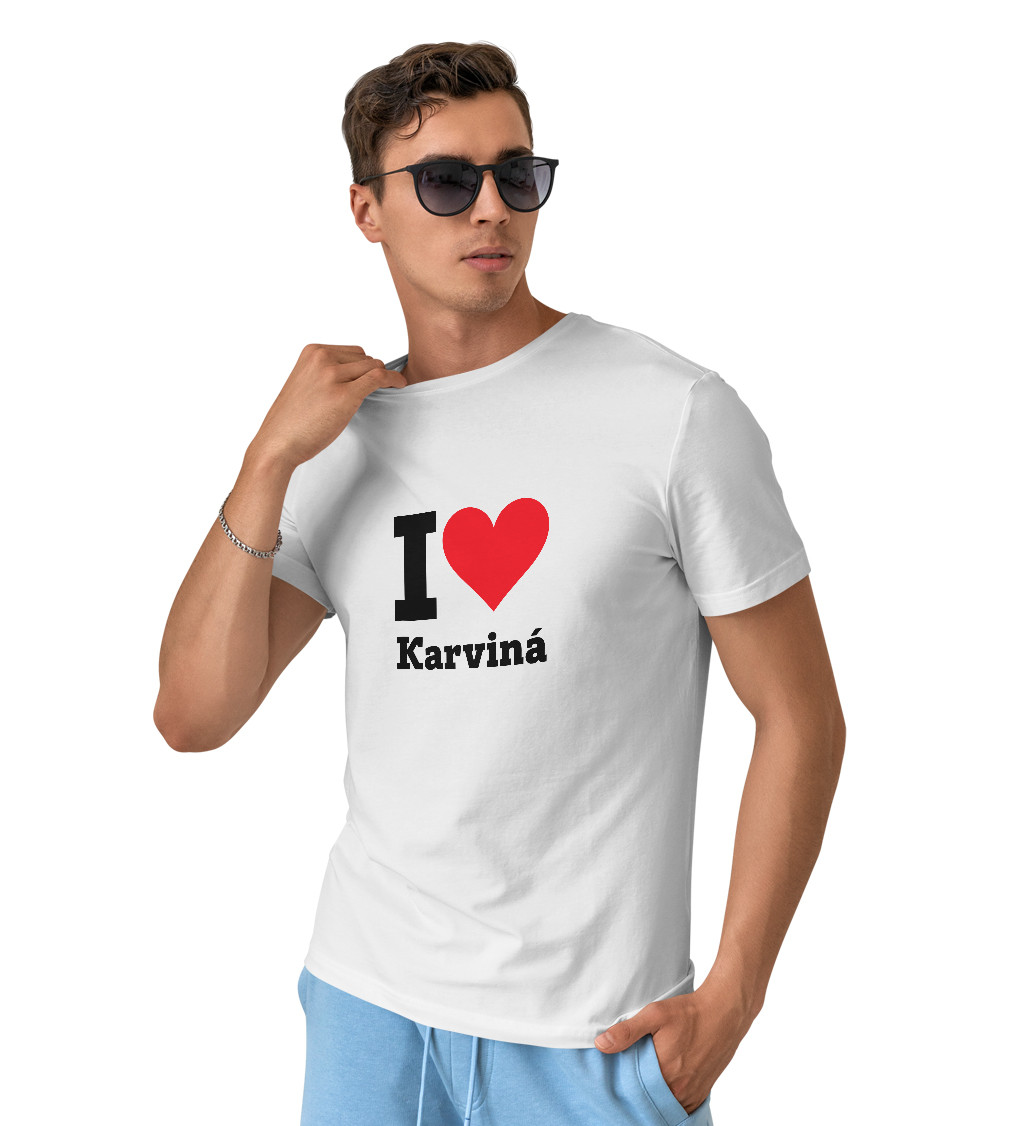 Pánské triko bílé - I love Karviná