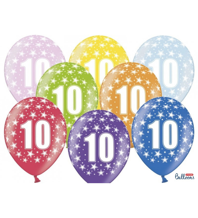 Latexové balónky 30 cm číslo 10, mix, 6 ks