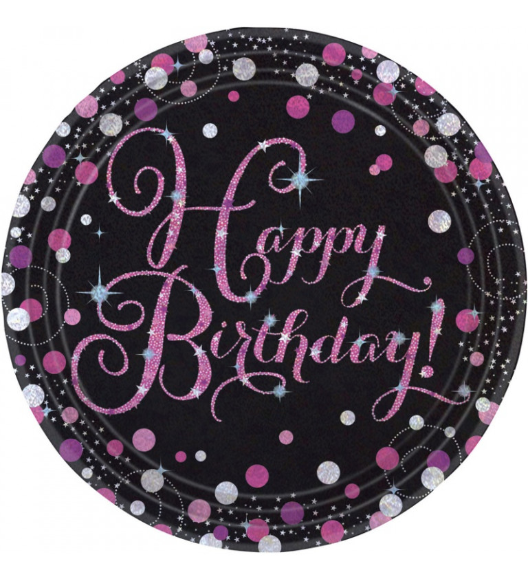 Růžové párty talířky - Happy Birthday