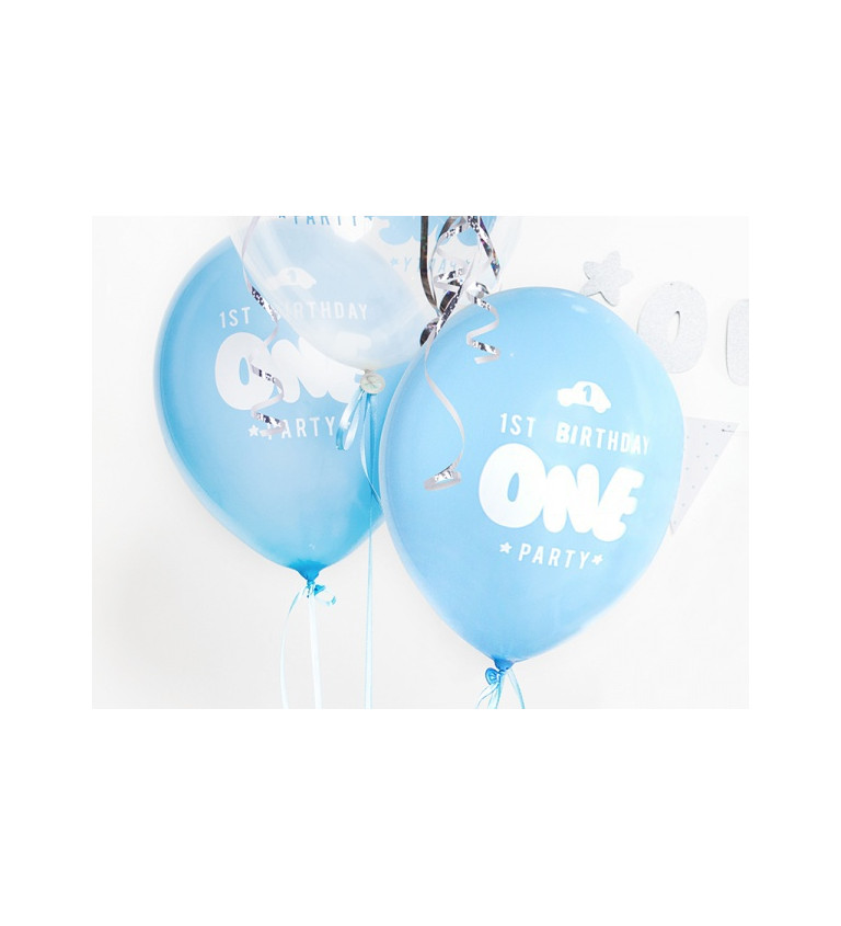 Latexové balónky 30 cm Baby blue 1. narozeniny, 6 ks