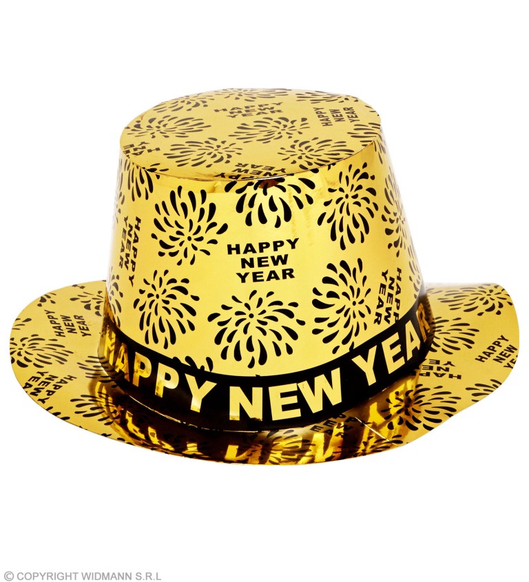 Klobouk Happy New Year - zlatý cylindr