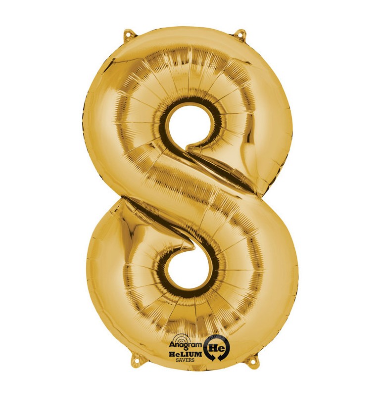 Zlatý velký fóliový balónek - číslo 8