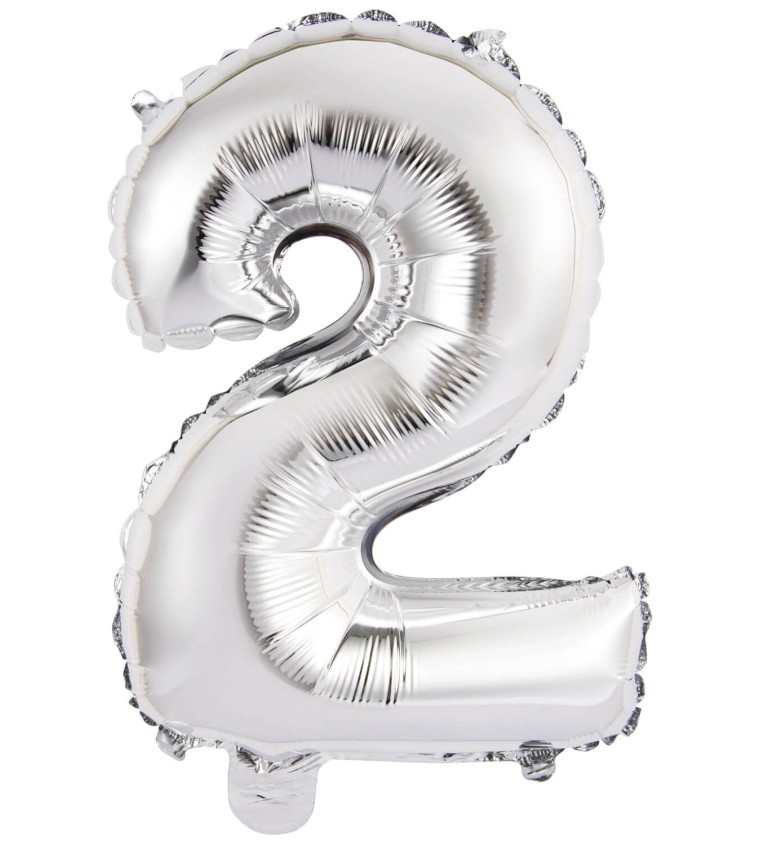 Stříbrný fóliový mini balónek číslo 2