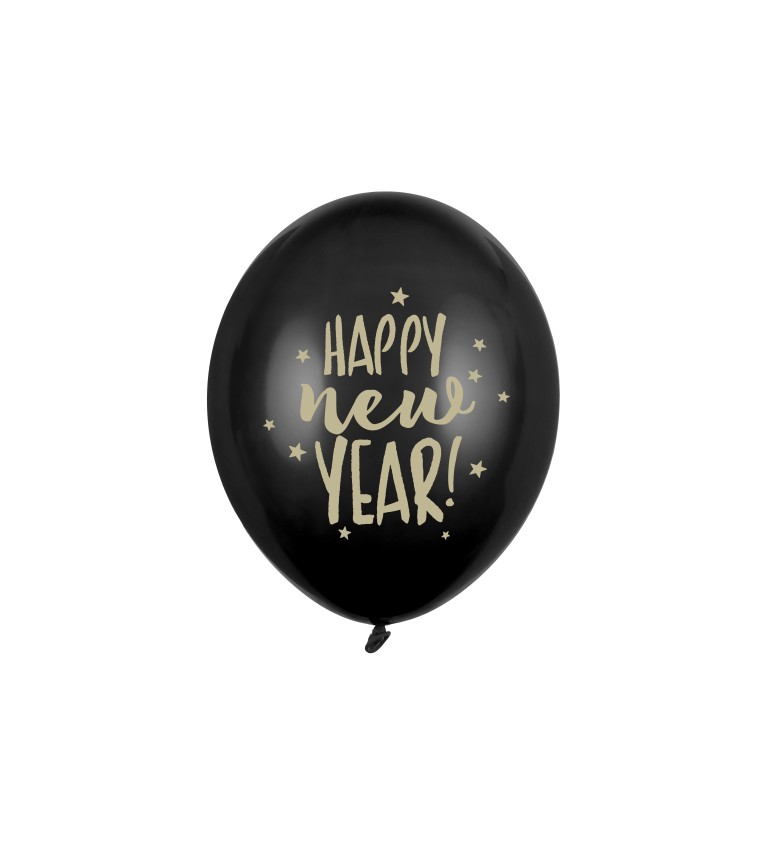 Latexové balónky 30 cm černé, Happy new year, 6 ks