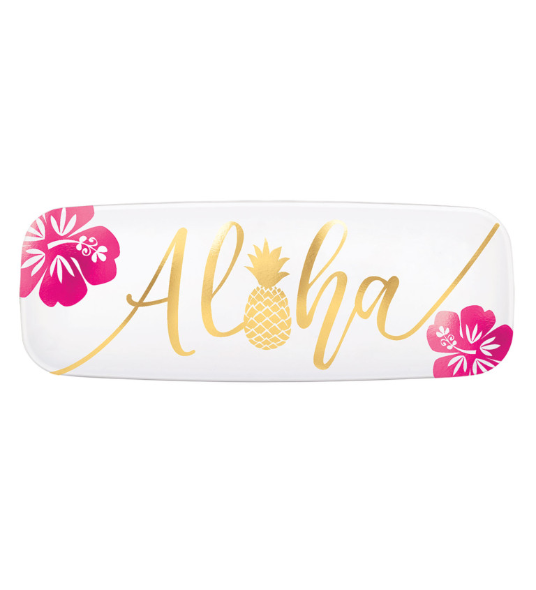 Havajský tác se zlatým nápisem Aloha