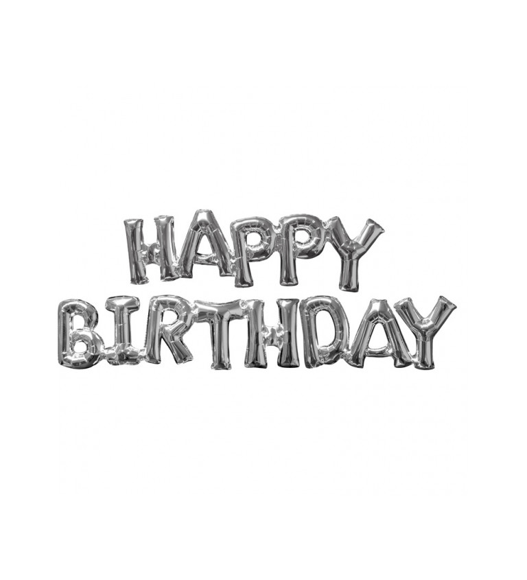 Fóliový balónek Happy Birthday - stříbrný