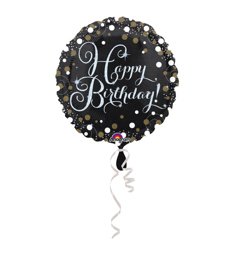 Fóliový balónek Happy Birthday černý
