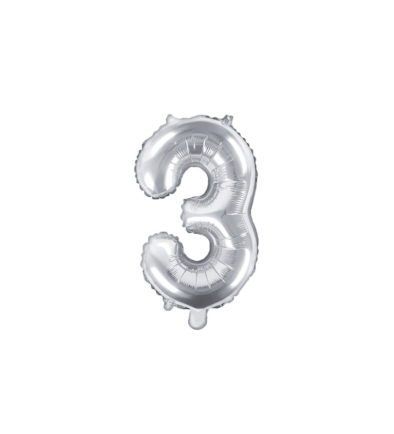 Fóliový balónek číslo 3, stříbrný, 35cm