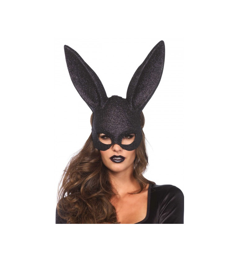 Černá glitrová maska králíka s ušima