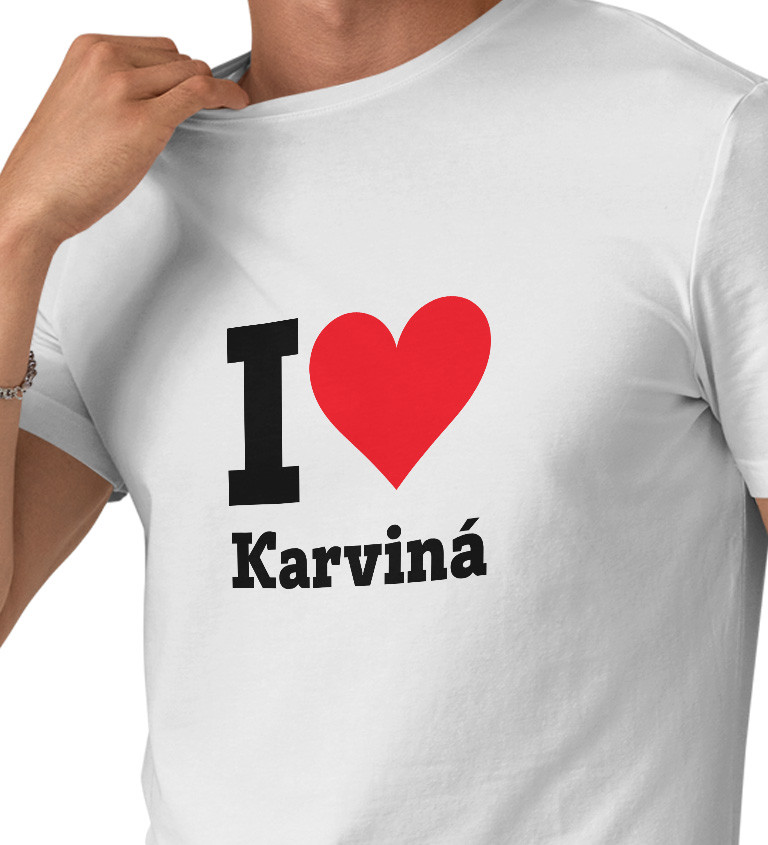 Pánské triko bílé - I love Karviná