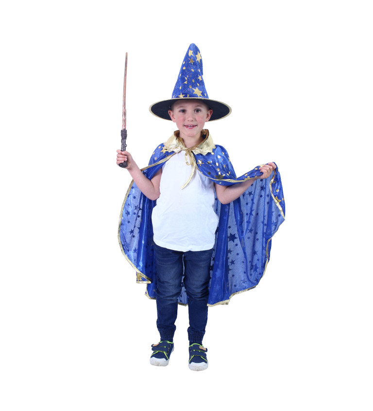 Dětský plášť s kloboukem - modrý